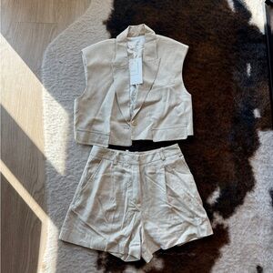 Zara Linen Vest + High Waisted Shorts Matching Set